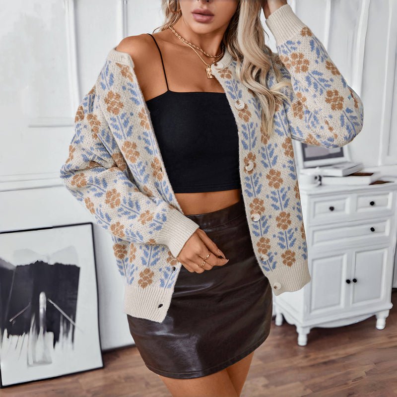 Women's Cardigan with Floral Pattern – Button-Up, Relaxed Fit - We are MFEO