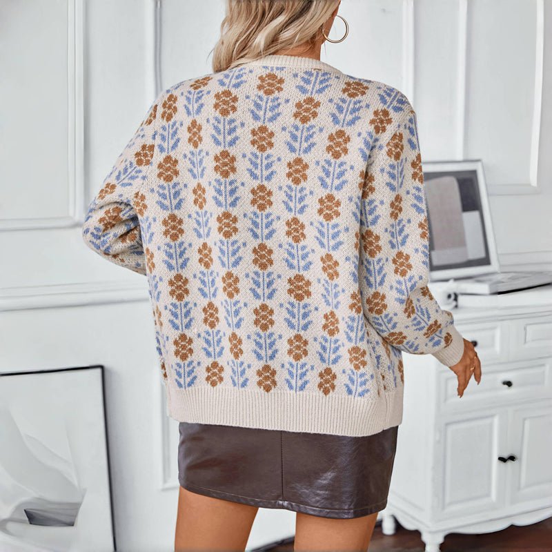 Women's Cardigan with Floral Pattern – Button-Up, Relaxed Fit - We are MFEO