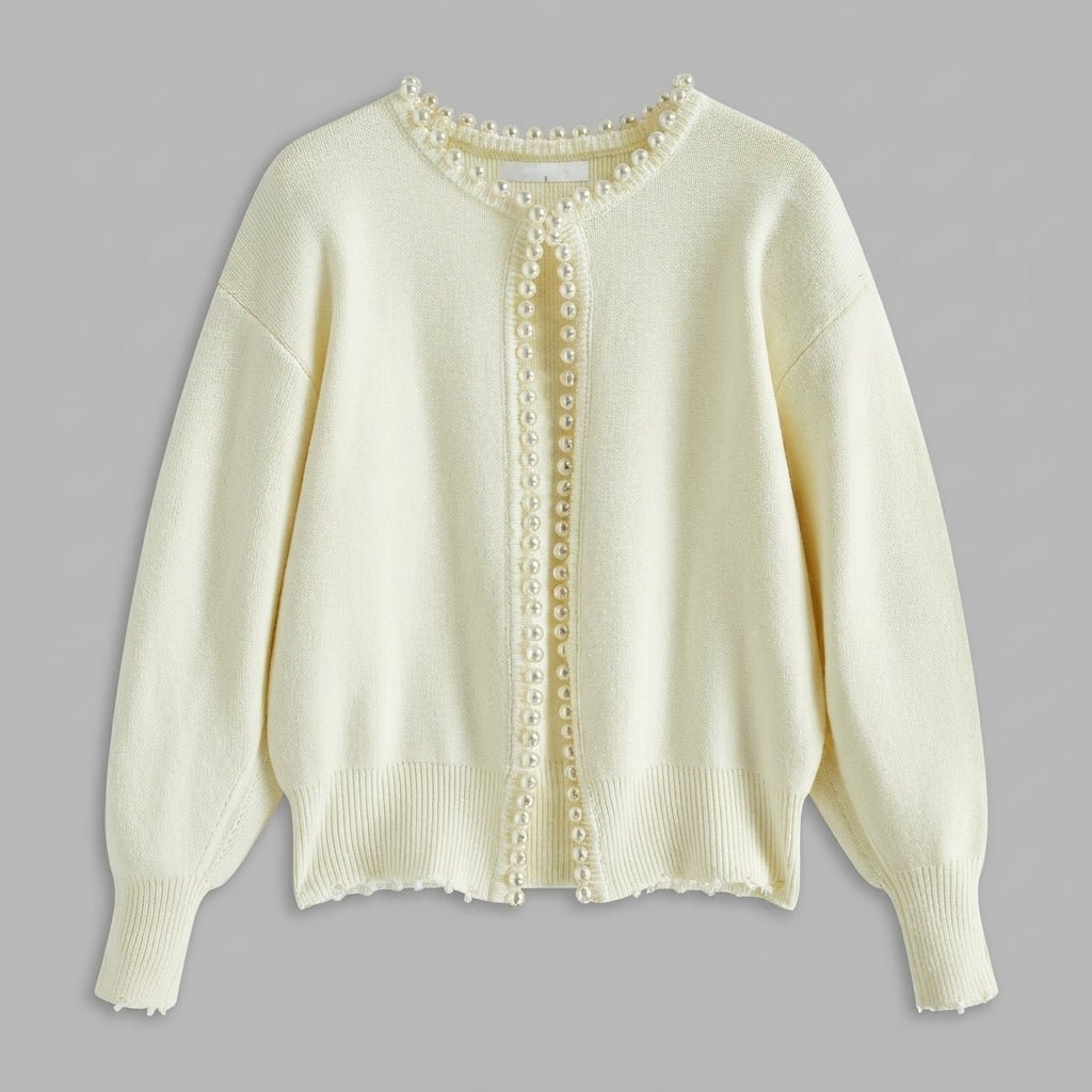 Women's Cardigan with Pearl Trim – Regular Fit Knit Cardigan for Everyday Style - We are MFEO