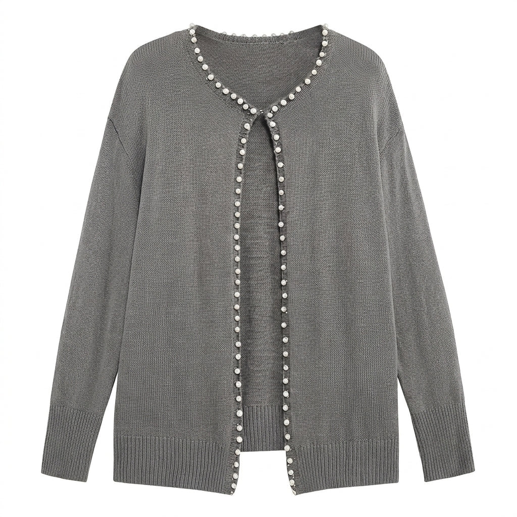 Women's Cardigan with Pearl Trim – Regular Fit Knit Cardigan for Everyday Style - We are MFEO