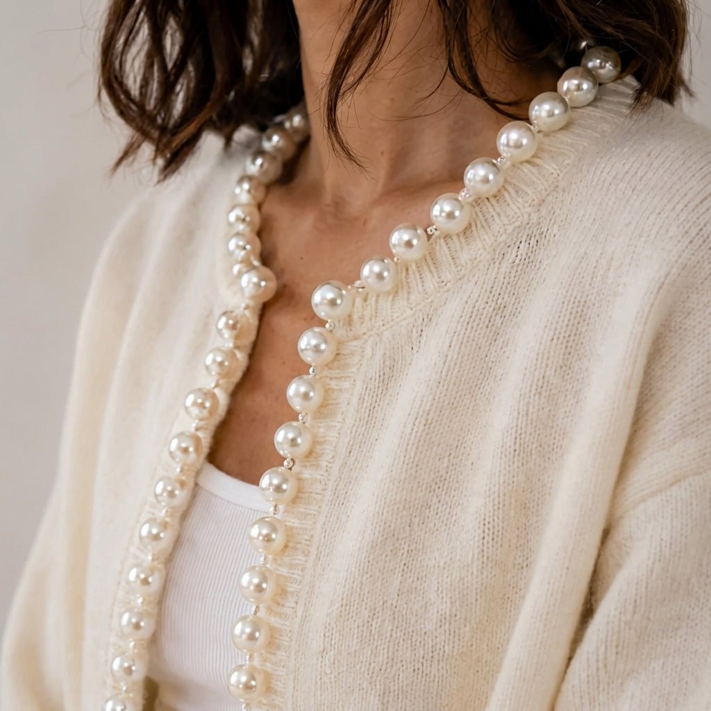 Women's Cardigan with Pearl Trim – Regular Fit Knit Cardigan for Everyday Style - We are MFEO