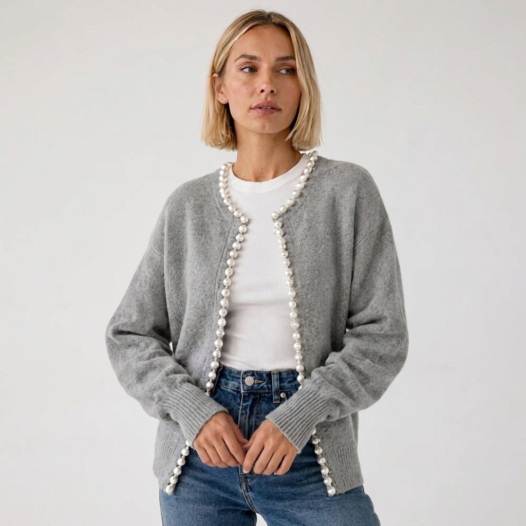 Women's Cardigan with Pearl Trim – Regular Fit Knit Cardigan for Everyday Style - We are MFEO