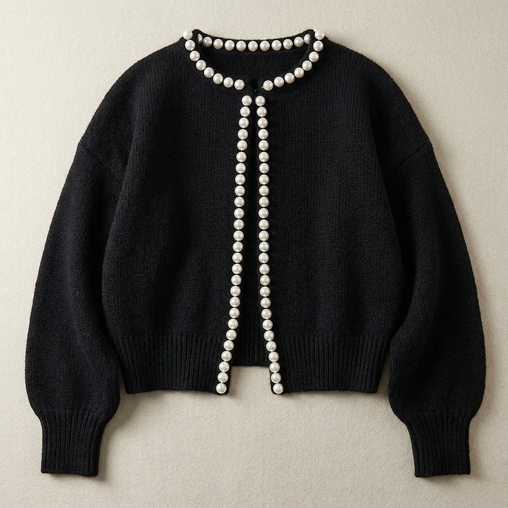 Women's Cardigan with Pearl Trim – Regular Fit Knit Cardigan for Everyday Style - We are MFEO