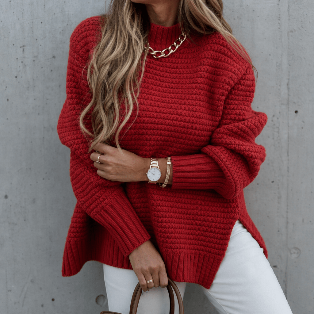 Women's Chunky Knit Jumper – Oversized Mock Neck for Winter - We are MFEO