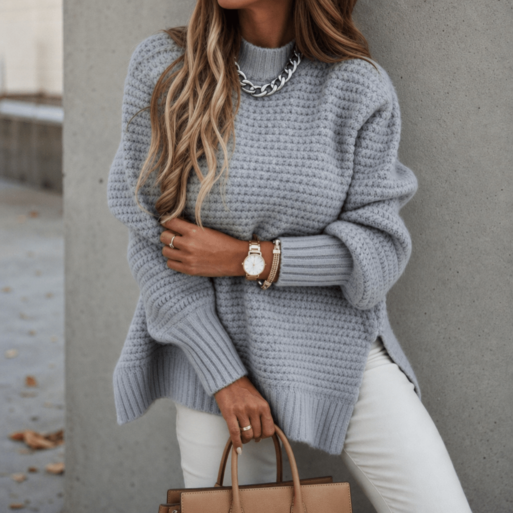 Women's Chunky Knit Jumper – Oversized Mock Neck for Winter - We are MFEO
