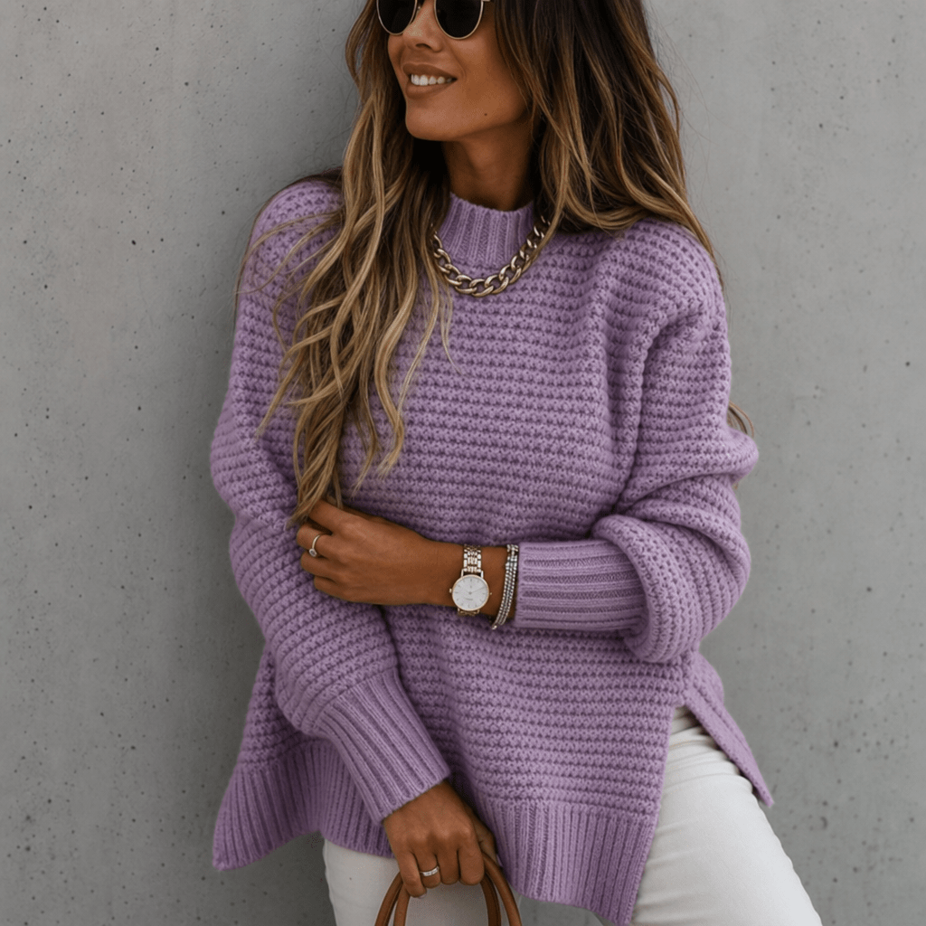 Women's Chunky Knit Jumper – Oversized Mock Neck for Winter - We are MFEO