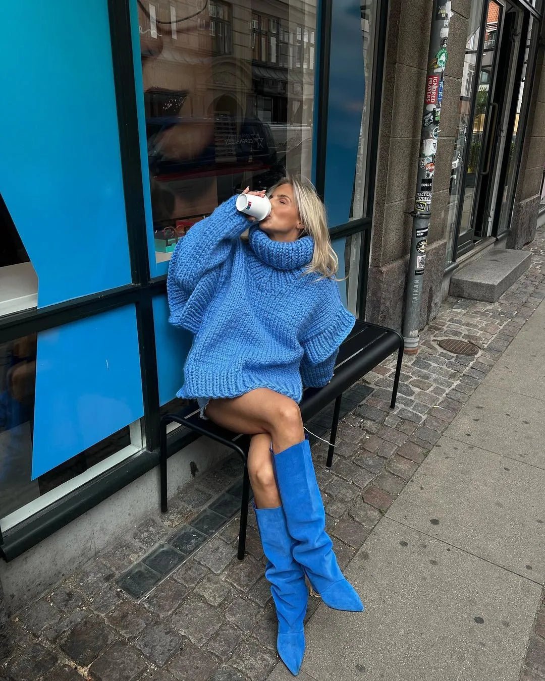 Women's Chunky Knit Sweater Dress with Turtleneck – Mini Length - We are MFEO