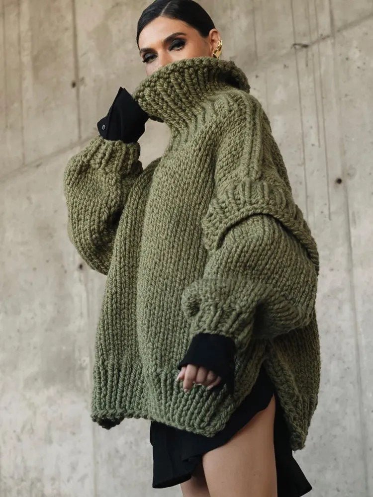 Women's Chunky Knit Sweater Dress with Turtleneck – Mini Length - We are MFEO
