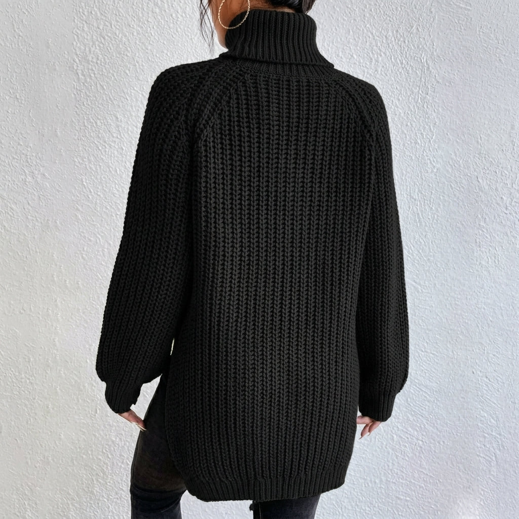 Women's Chunky Knit Turtleneck Jumper – Relaxed Fit, Ribbed Cuffs for Winter Style - We are MFEO