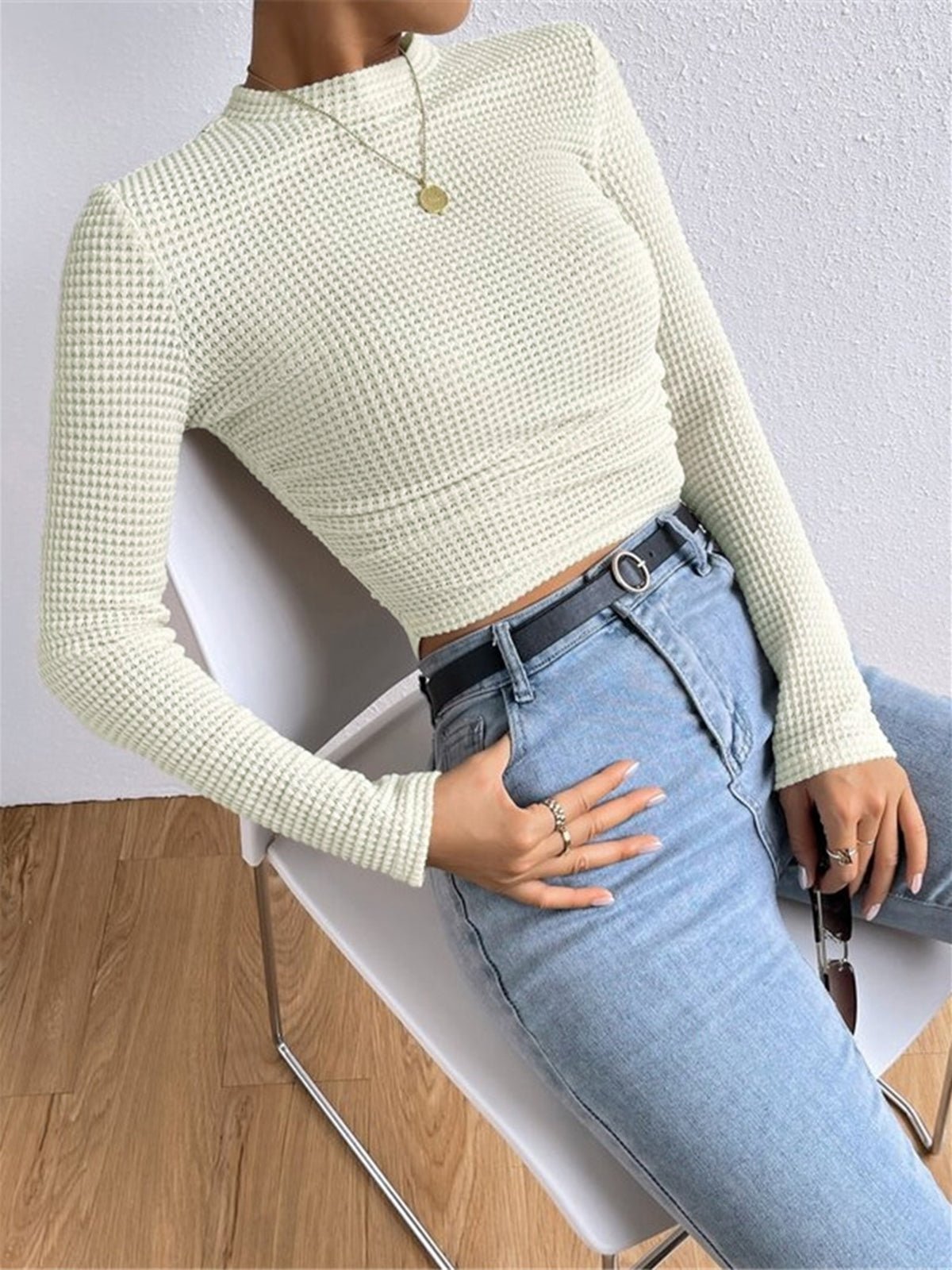 Women's Crop Top – Fitted Waffle Knit Long Sleeve - We are MFEO