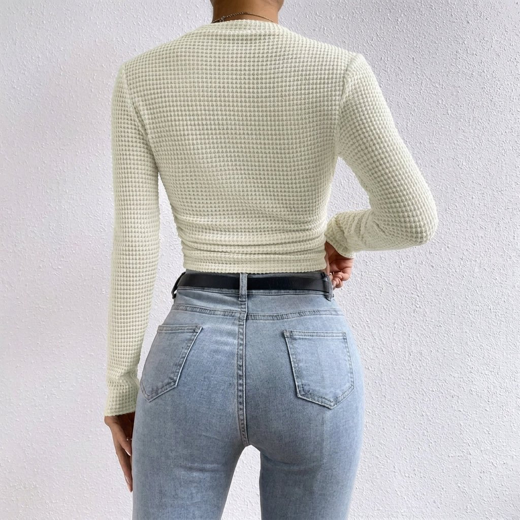 Women's Crop Top – Fitted Waffle Knit Long Sleeve - We are MFEO