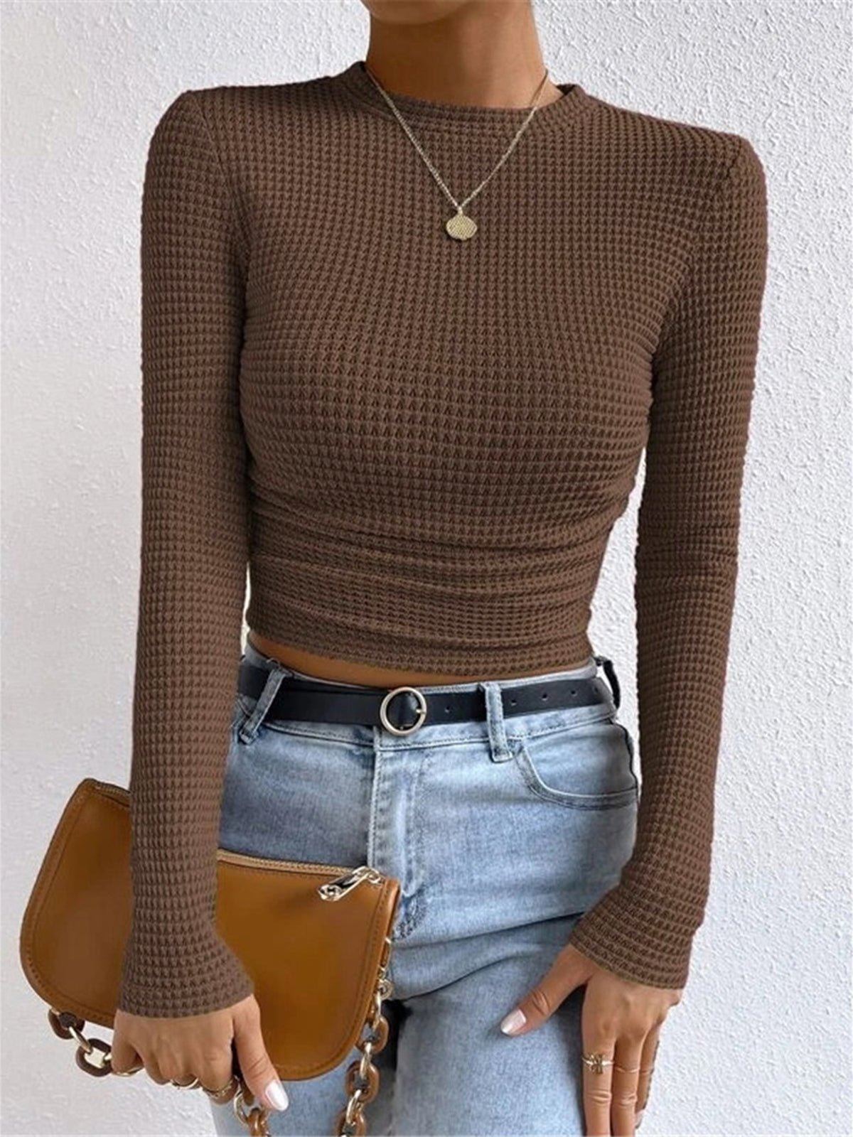 Women's Crop Top – Fitted Waffle Knit Long Sleeve - We are MFEO