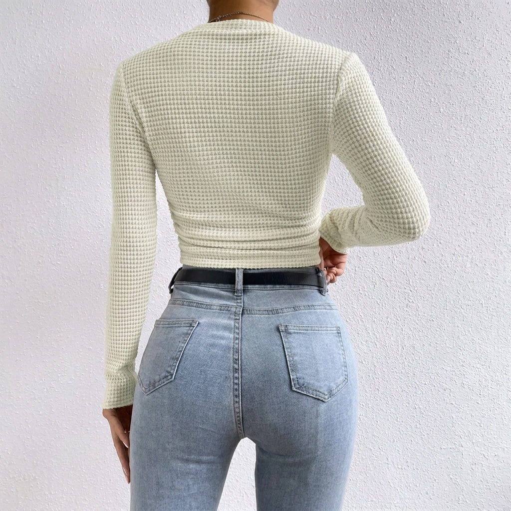 Women's Crop Top – Fitted Waffle Knit Long Sleeve 7
