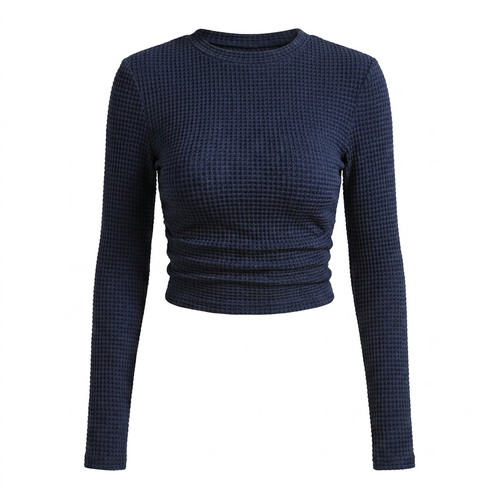 Women's Crop Top – Fitted Waffle Knit Long Sleeve 11