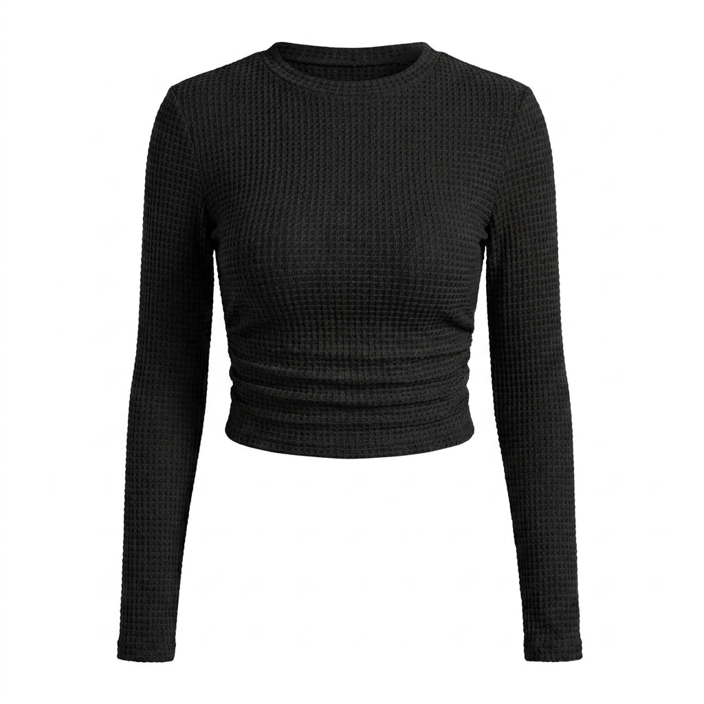 Women's Crop Top – Fitted Waffle Knit Long Sleeve 13