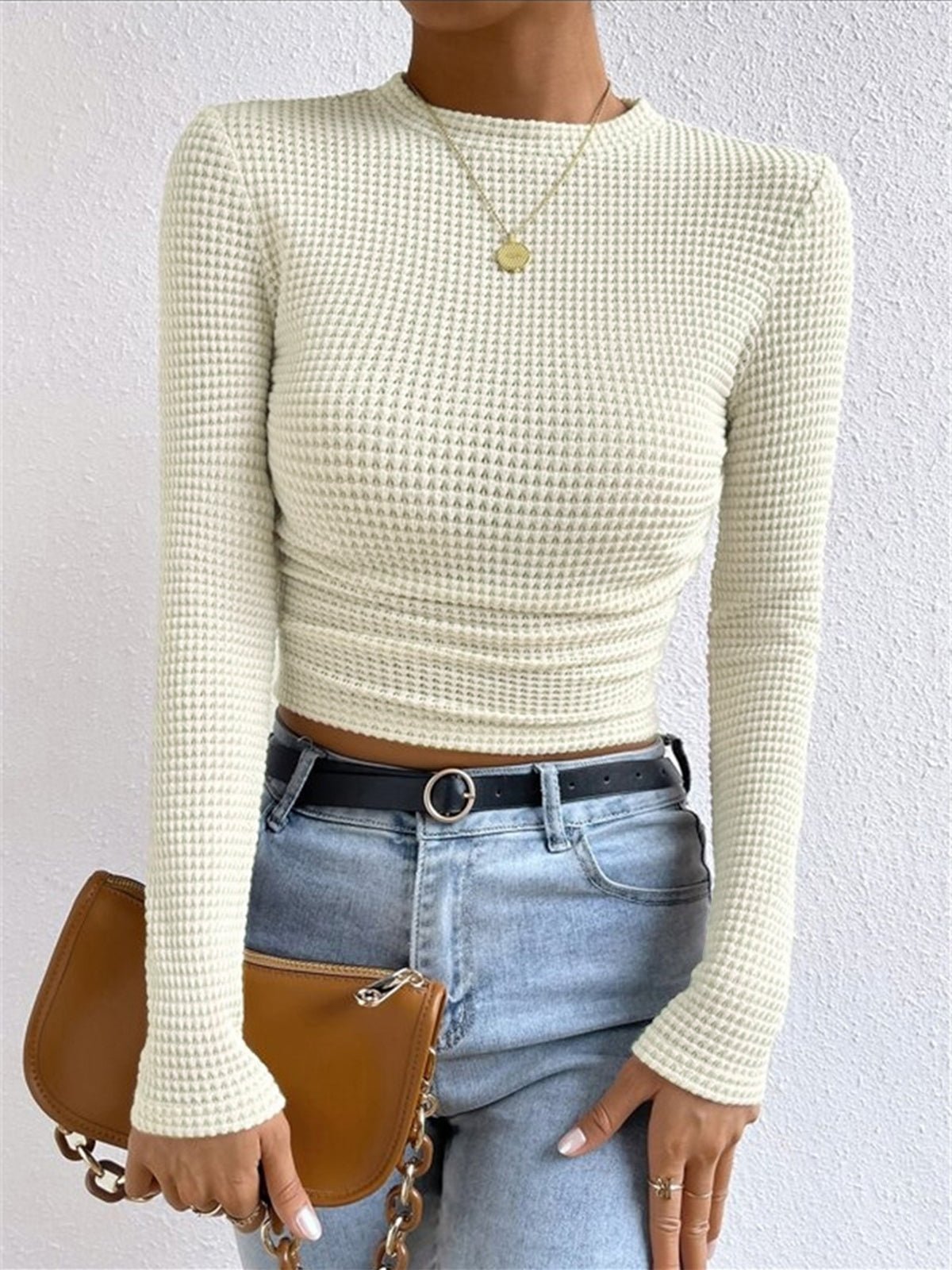 Women's Crop Top – Fitted Waffle Knit Long Sleeve - We are MFEO