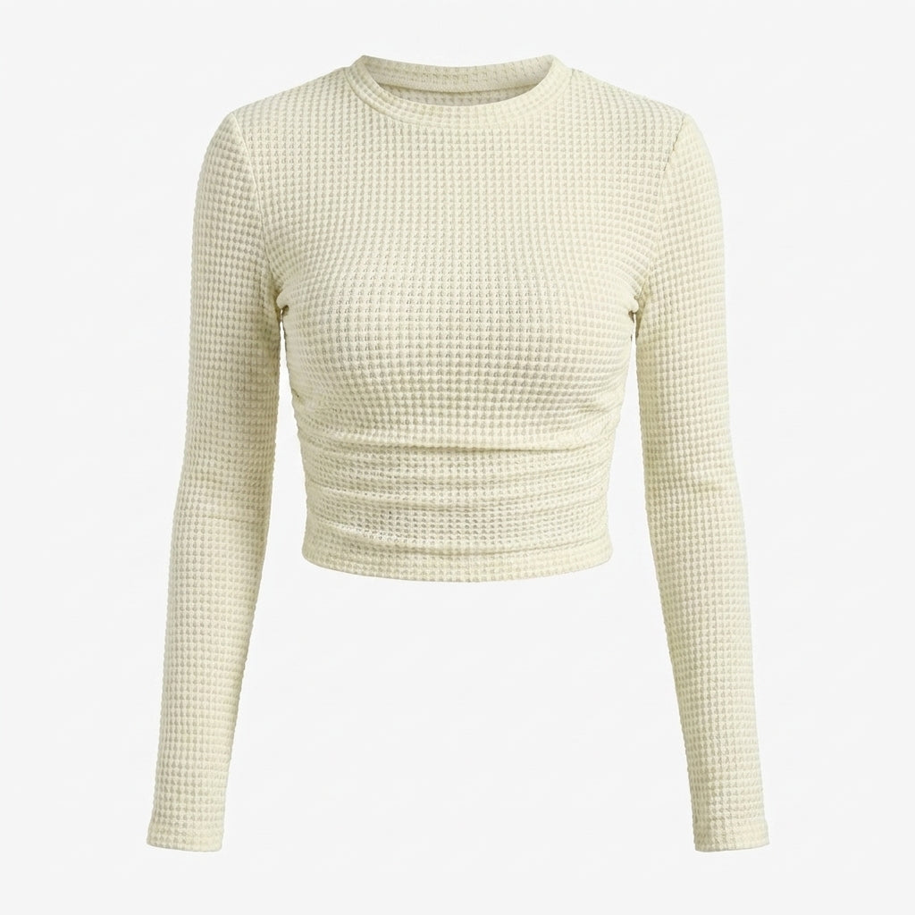 Women's Crop Top – Fitted Waffle Knit Long Sleeve 2