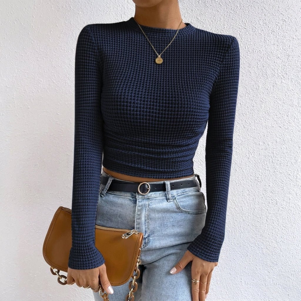 Women's Crop Top – Fitted Waffle Knit Long Sleeve - We are MFEO