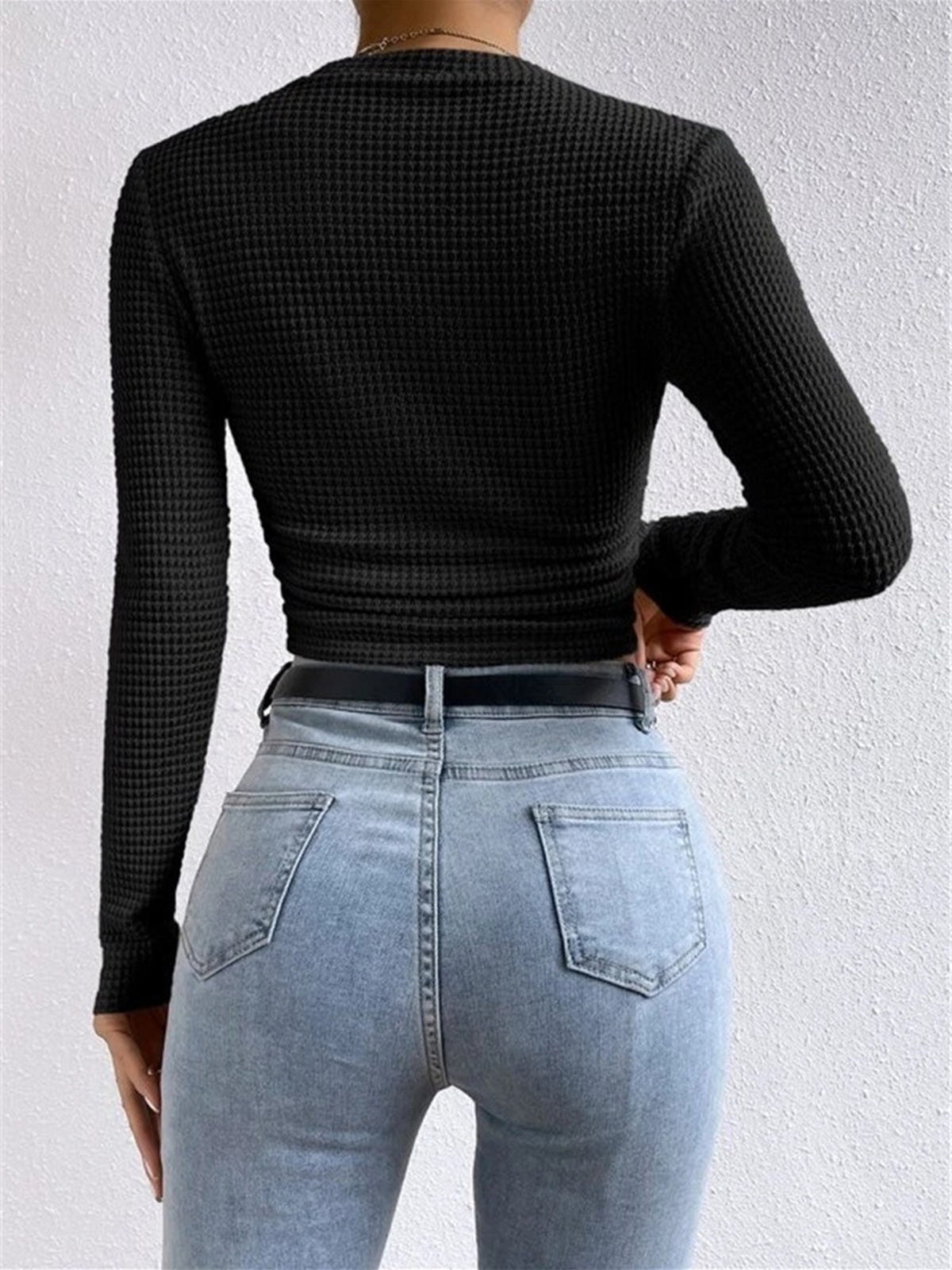 Women's Crop Top – Fitted Waffle Knit Long Sleeve - We are MFEO