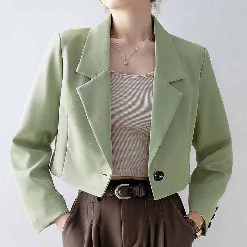 Women's Cropped Blazer – Tailored with Notched Lapel and Single Button - We are MFEO