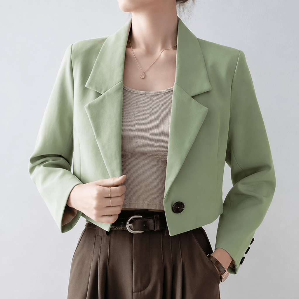 Women's Cropped Blazer – Tailored with Notched Lapel and Single Button - We are MFEO