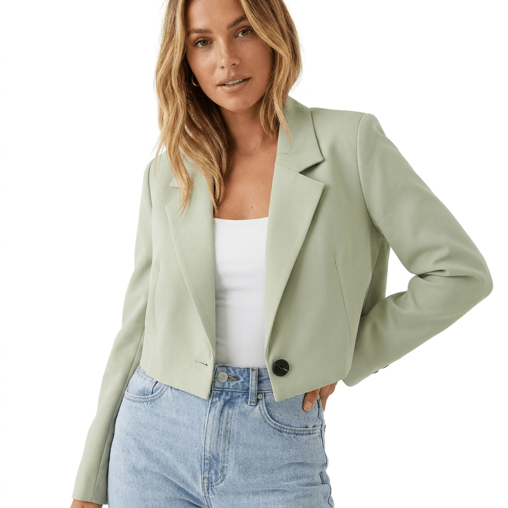 Women's Cropped Blazer with Notched Lapel – Short Tailored Fit - We are MFEO