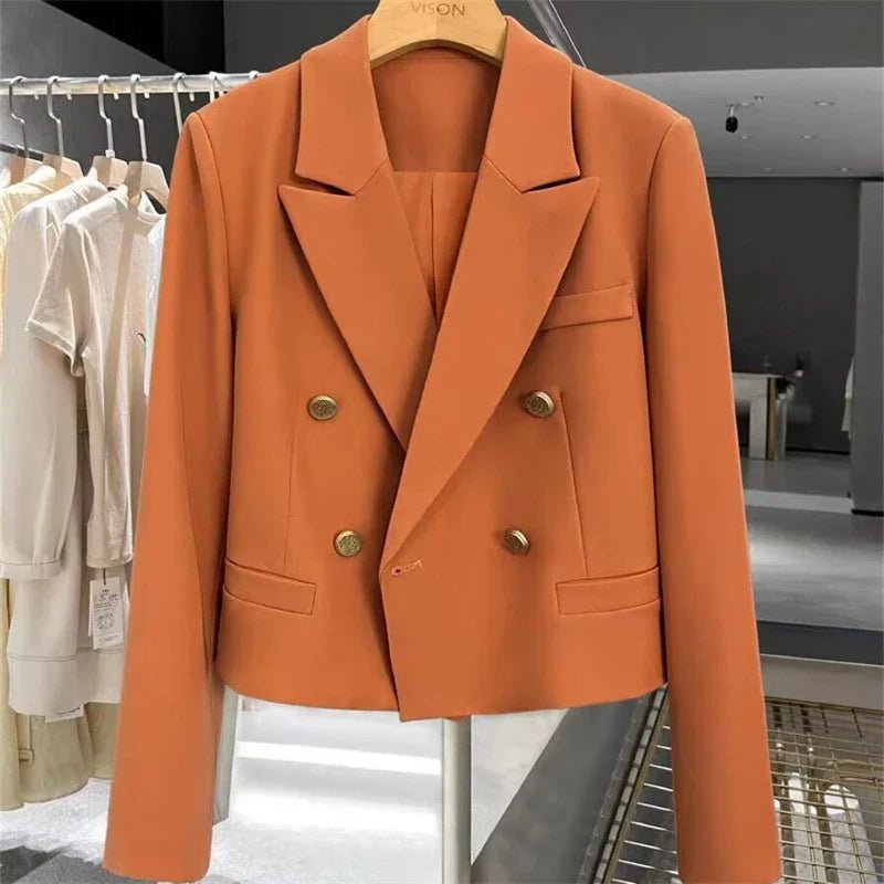 Women's Cropped Blazer with Peak Lapels – Double-Breasted - We are MFEO