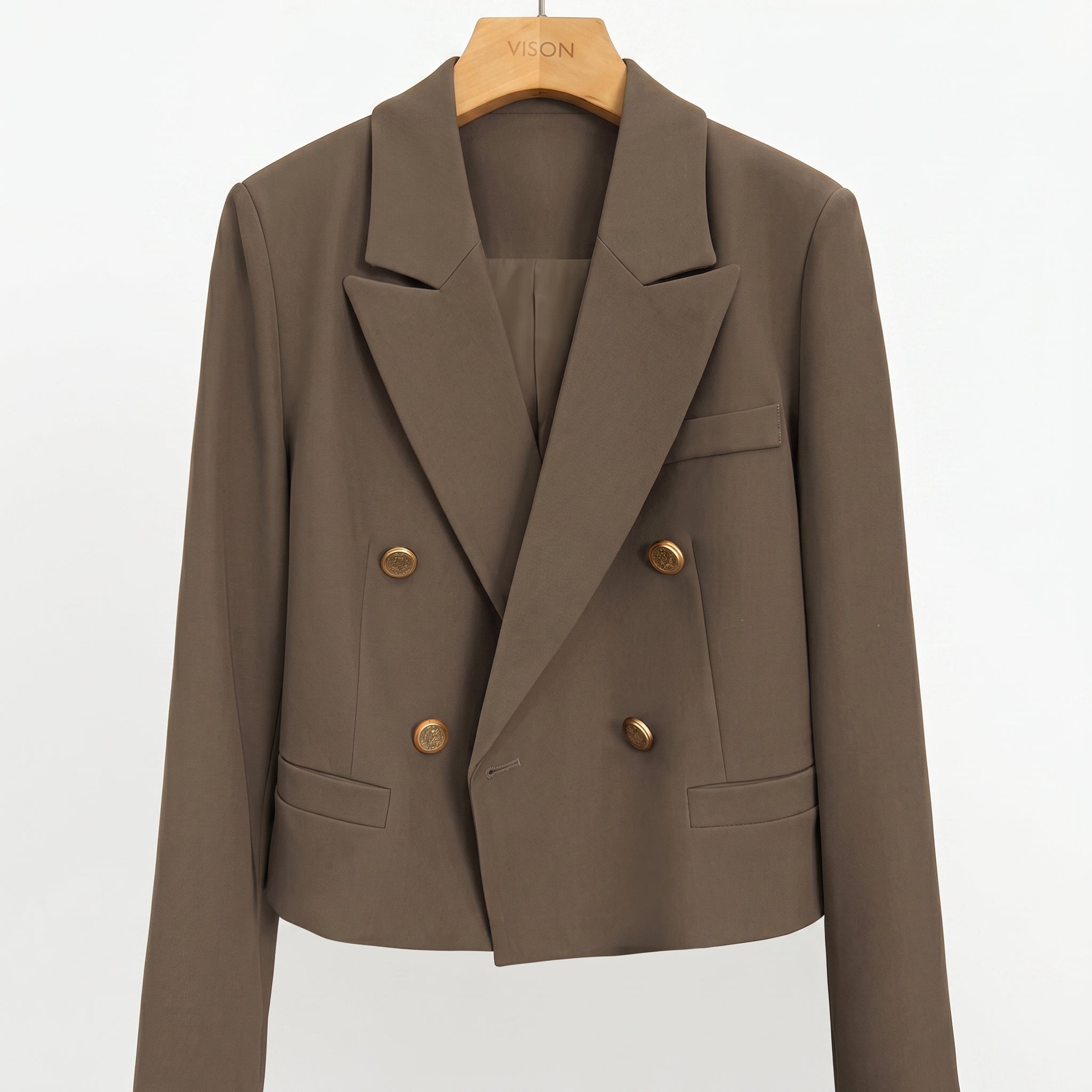 Women's Cropped Blazer with Peak Lapels – Double-Breasted - We are MFEO