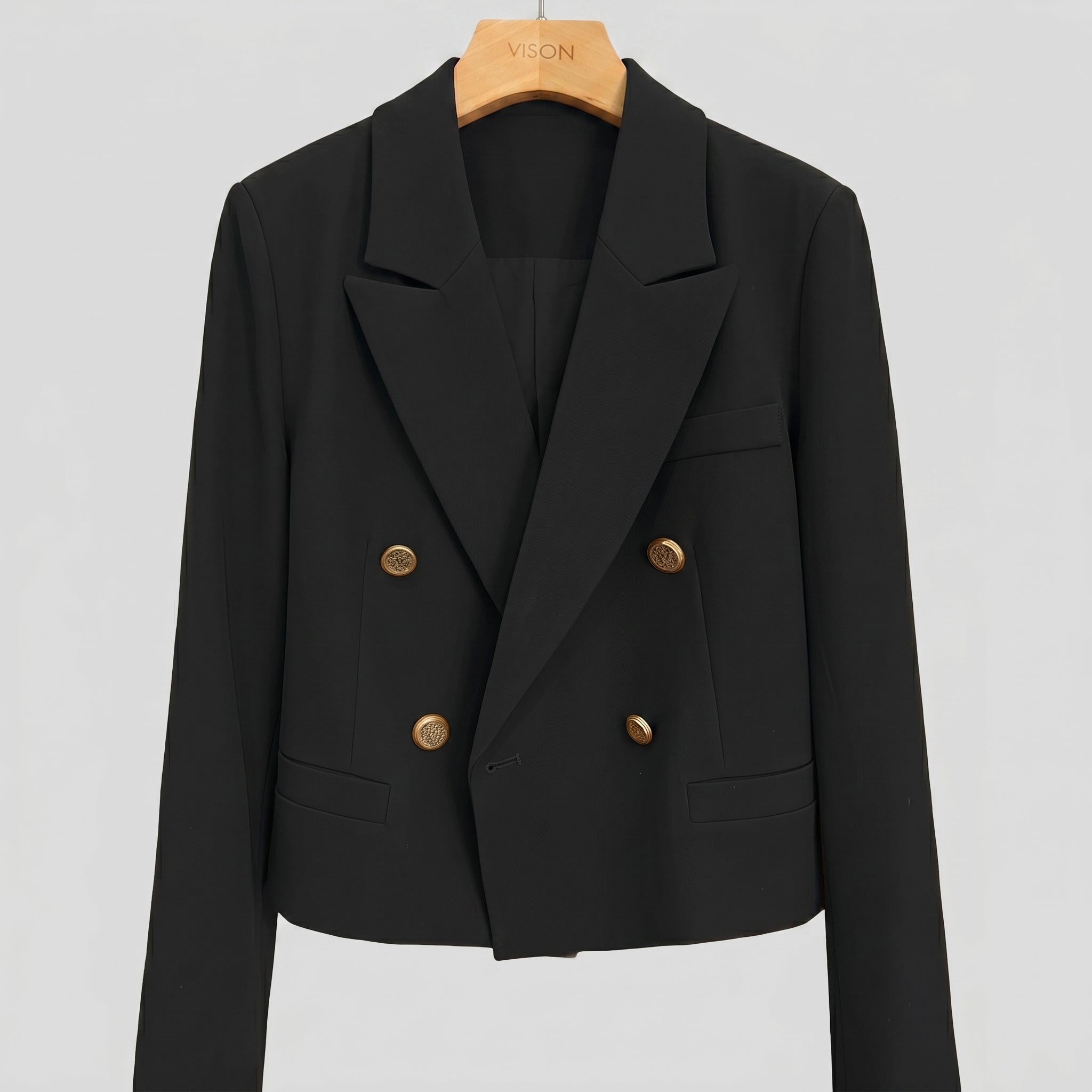 Women's Cropped Blazer with Peak Lapels – Double-Breasted - We are MFEO