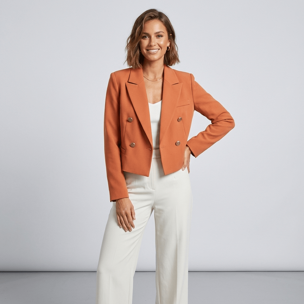 Women's Cropped Blazer with Peak Lapels – Double-Breasted - We are MFEO