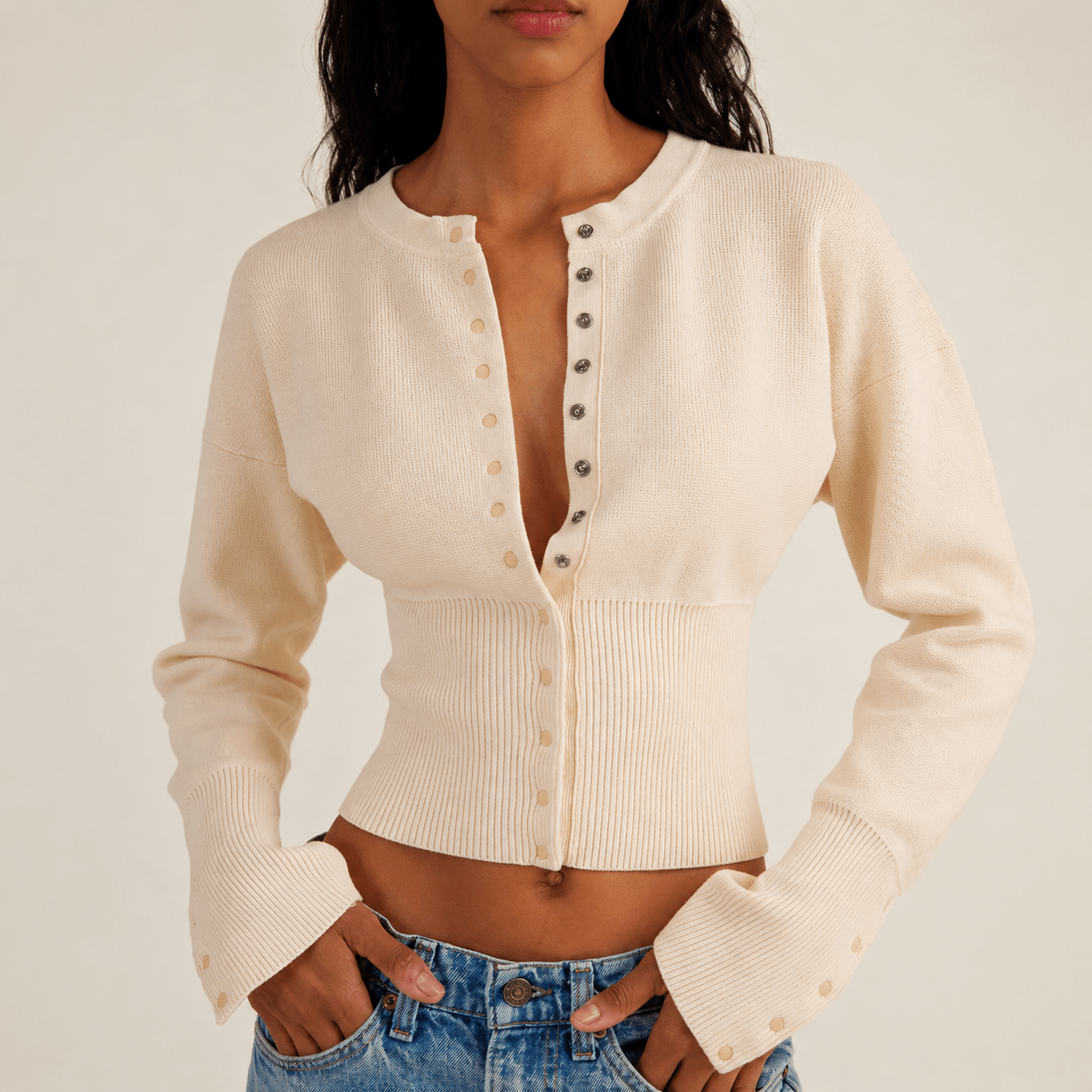 Women's Cropped Cardigan – Fitted Knit with Button Closure - We are MFEO