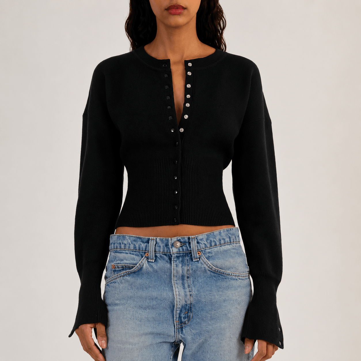 Women's Cropped Cardigan – Fitted Knit with Button Closure - We are MFEO