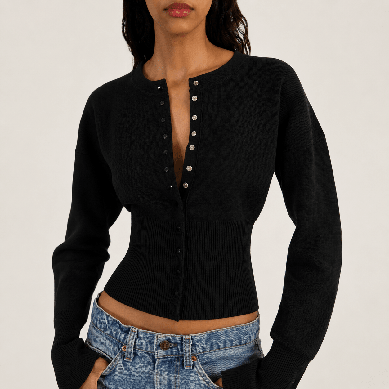 Women's Cropped Cardigan – Fitted Knit with Button Closure - We are MFEO