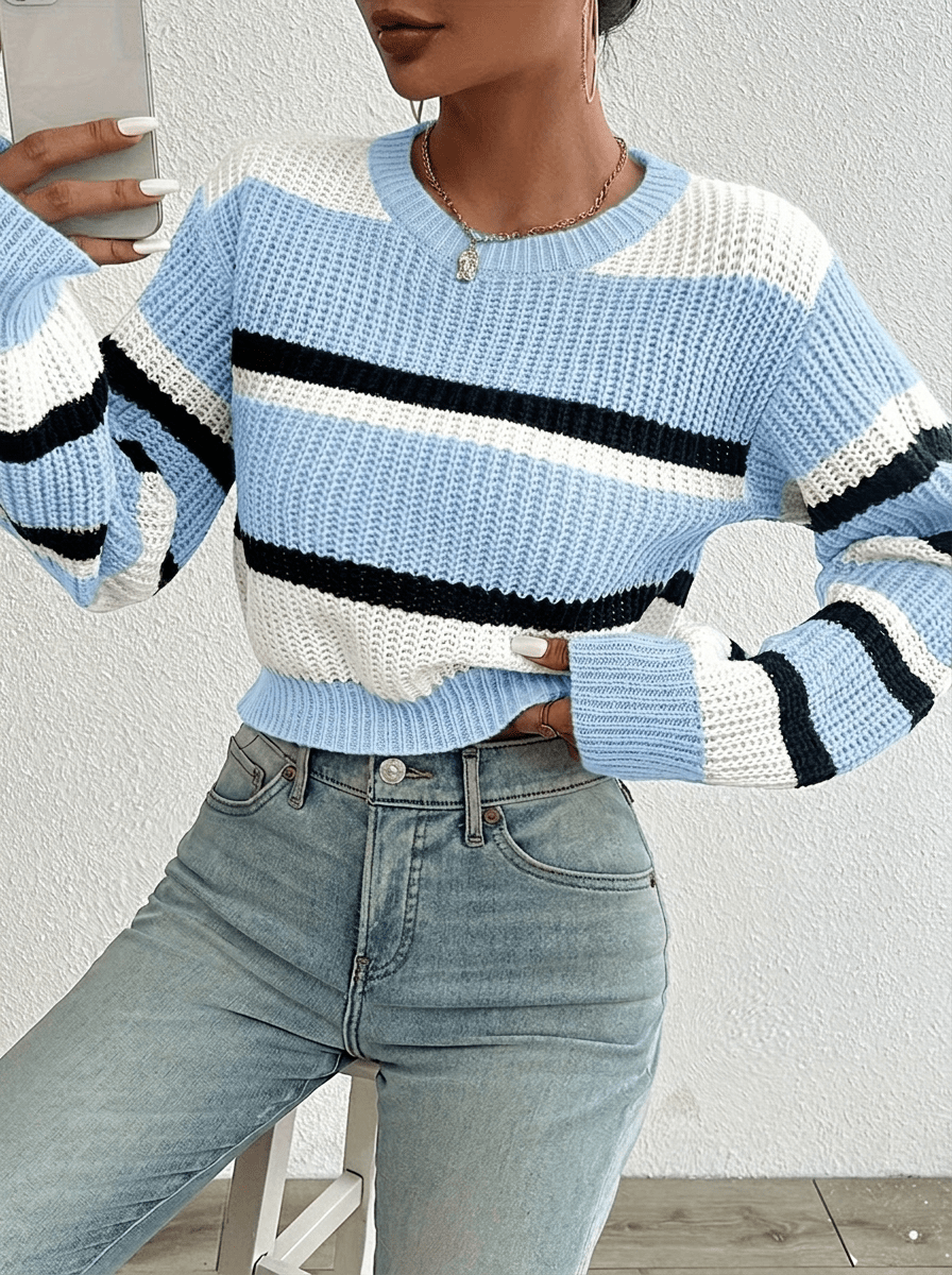Women's Cropped Jumper – Striped Colour-Block Knit - We are MFEO
