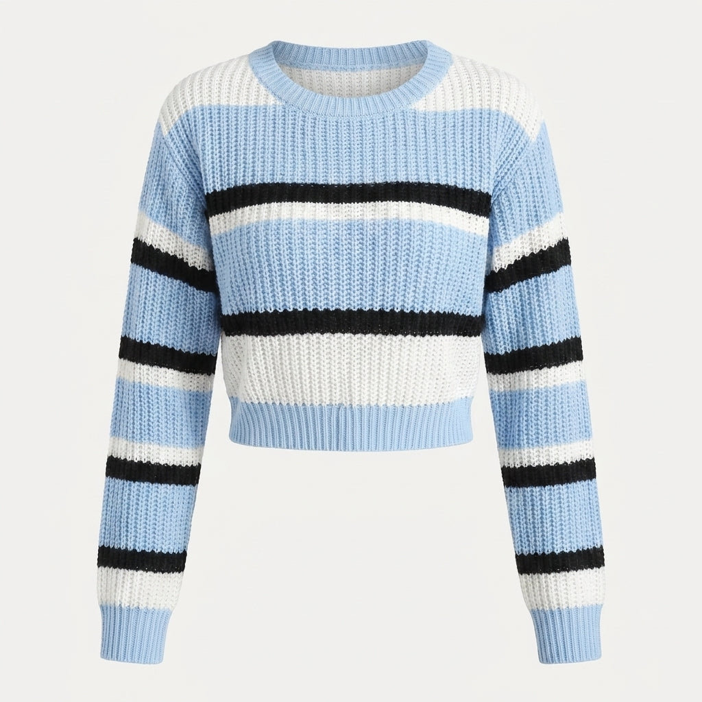 Women's Cropped Jumper – Striped Colour-Block Knit
