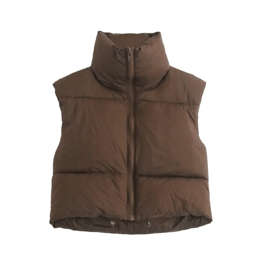 Women's Cropped Puffer Vest with Stand Collar - We are MFEO
