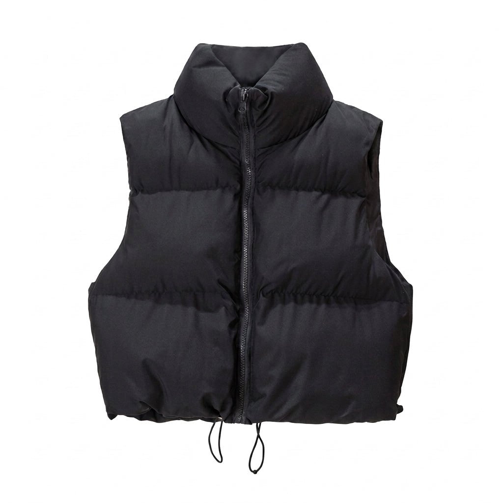 Women's Cropped Puffer Vest with Stand Collar – Boxy Fit - We are MFEO