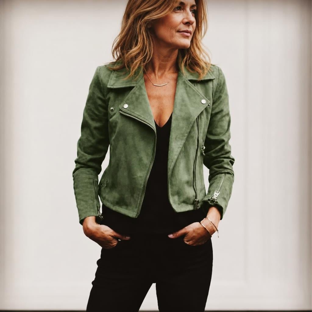Women's Cropped Suede Jacket – Asymmetric Zip Front with Wide Lapel Collar - We are MFEO
