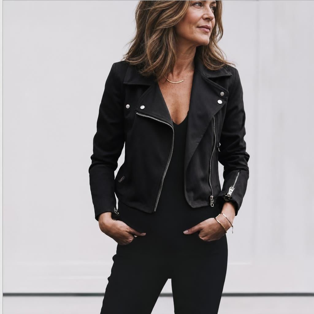 Women's Cropped Suede Jacket – Asymmetric Zip Front with Wide Lapel Collar - We are MFEO