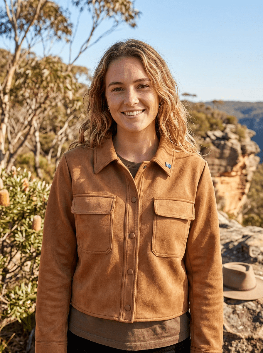 Women's Cropped Suede Jacket – Button Front, Collarless Design - We are MFEO