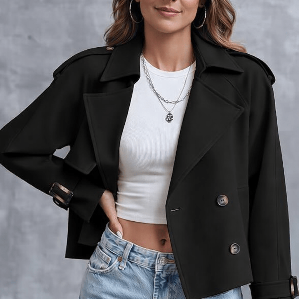 Women's Cropped Trench Coat – Double-Breasted Design - We are MFEO