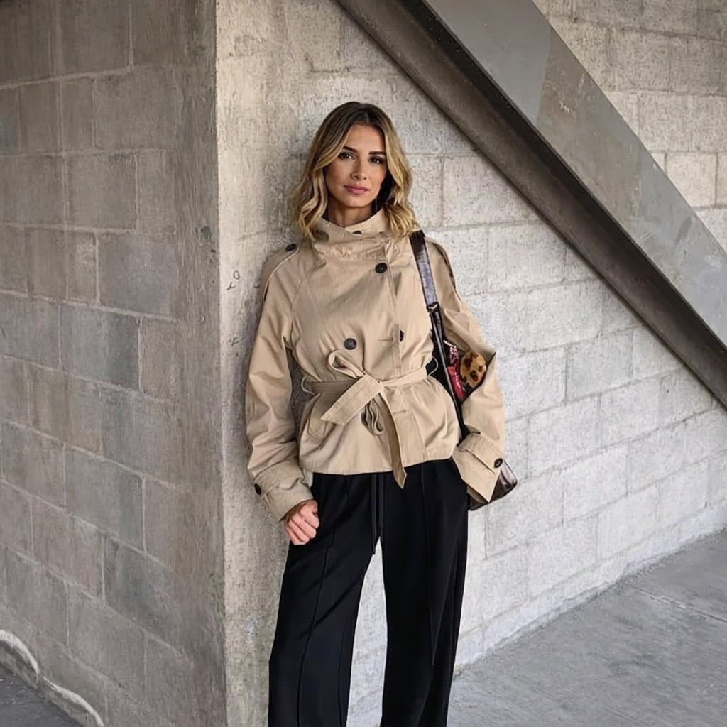 Women's Cropped Trench Coat – Double-Breasted with Belt - We are MFEO