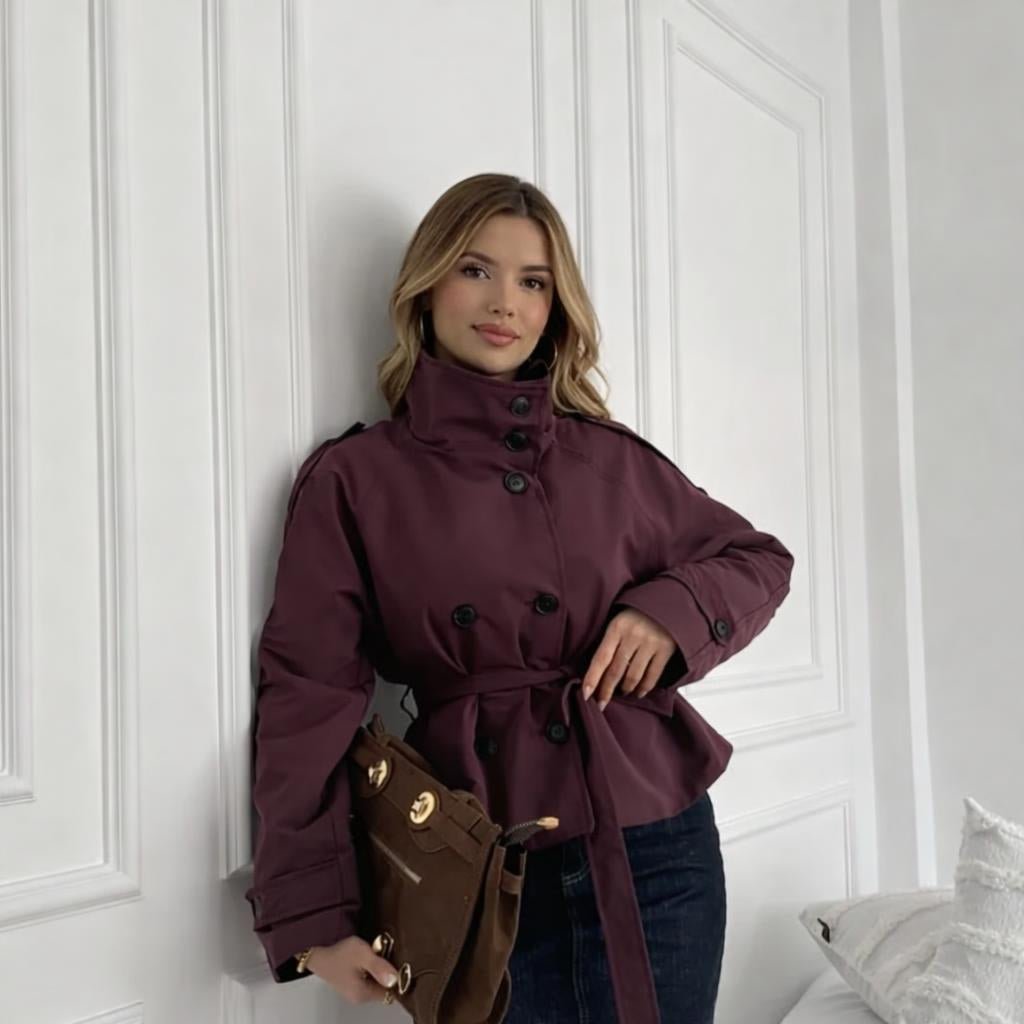 Women's Cropped Trench Coat – Double-Breasted with Belt - We are MFEO