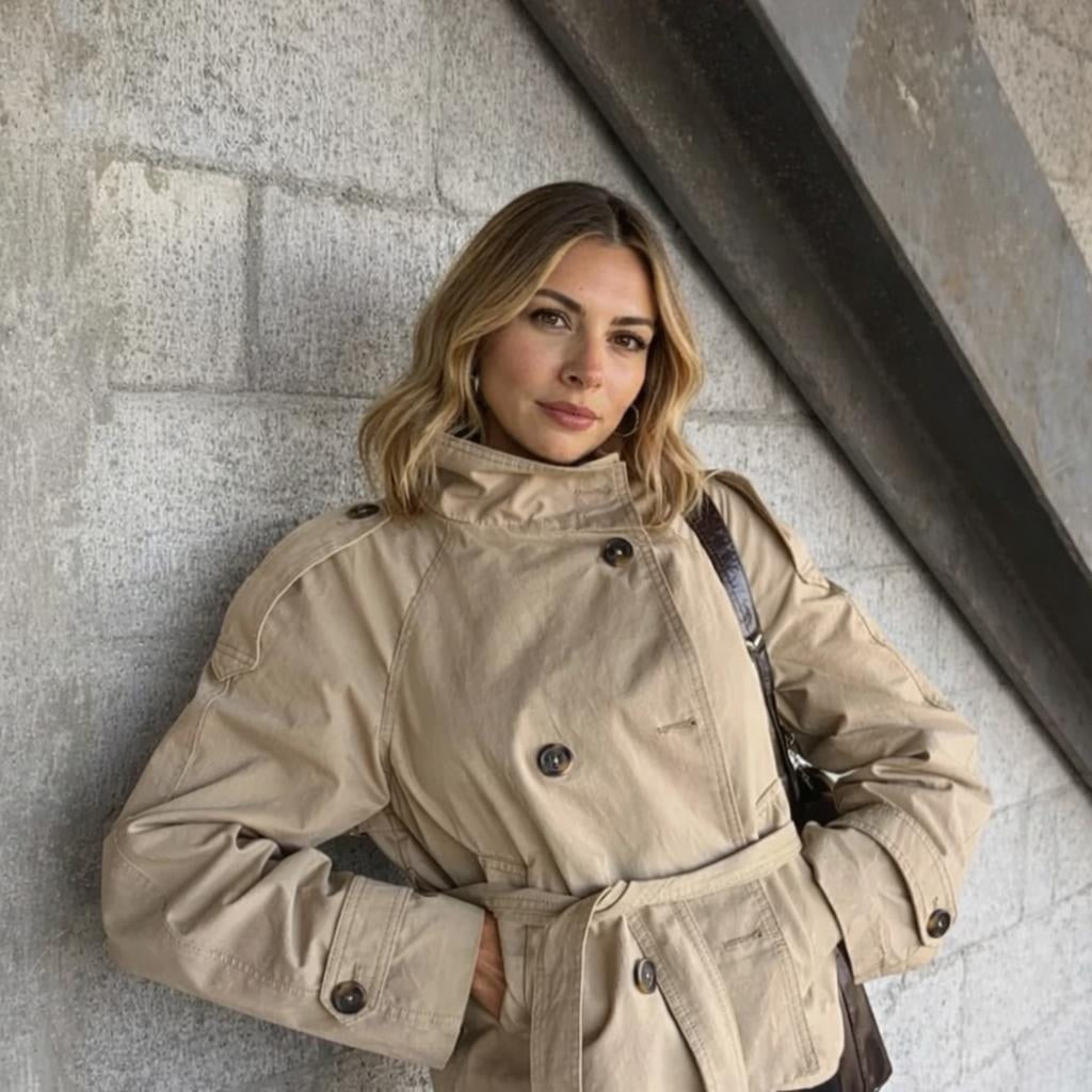 Women's Cropped Trench Coat – Double-Breasted with Belt - We are MFEO