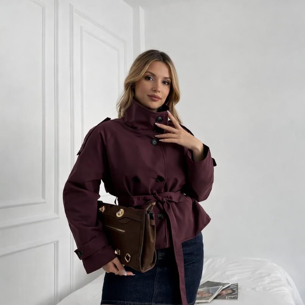 Women's Cropped Trench Coat – Double-Breasted with Belt - We are MFEO