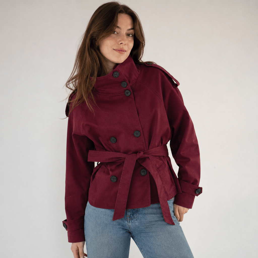 Women's Cropped Trench Coat – Double-Breasted with Belted Waist - We are MFEO