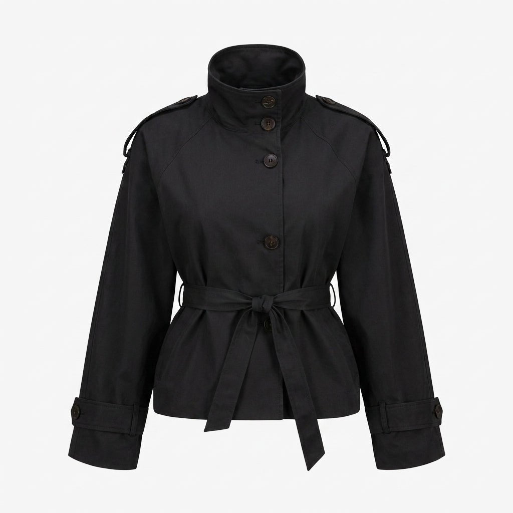 Women's Cropped Trench Coat – Double-Breasted with Belted Waist - We are MFEO