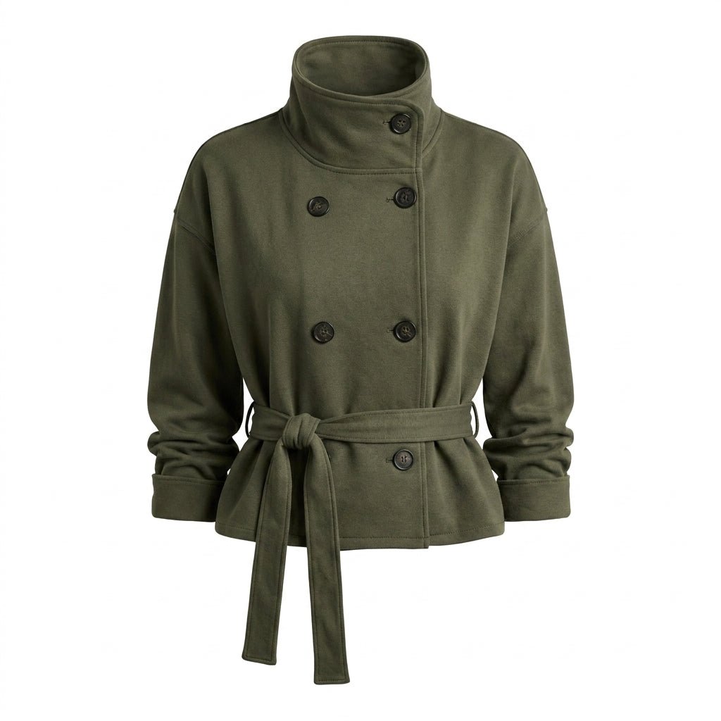 Women's Cropped Trench Coat – Double-Breasted with Belted Waist - We are MFEO