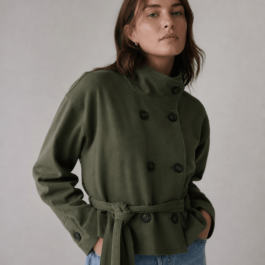 Women's Cropped Trench Coat – Double-Breasted with Belted Waist - We are MFEO