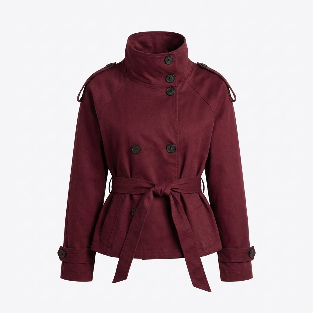 Women's Cropped Trench Coat – Double-Breasted with Belted Waist - We are MFEO